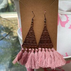 NWOT - Pink Tassel Triangle Earrings
